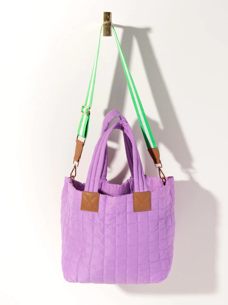 SHIRALEAH EZRA QUILTED NYLON TOTE, LILAC