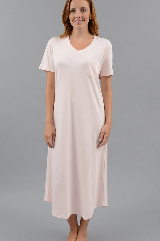COTN Classic Short Sleeve V-Neck Long Nightgown
