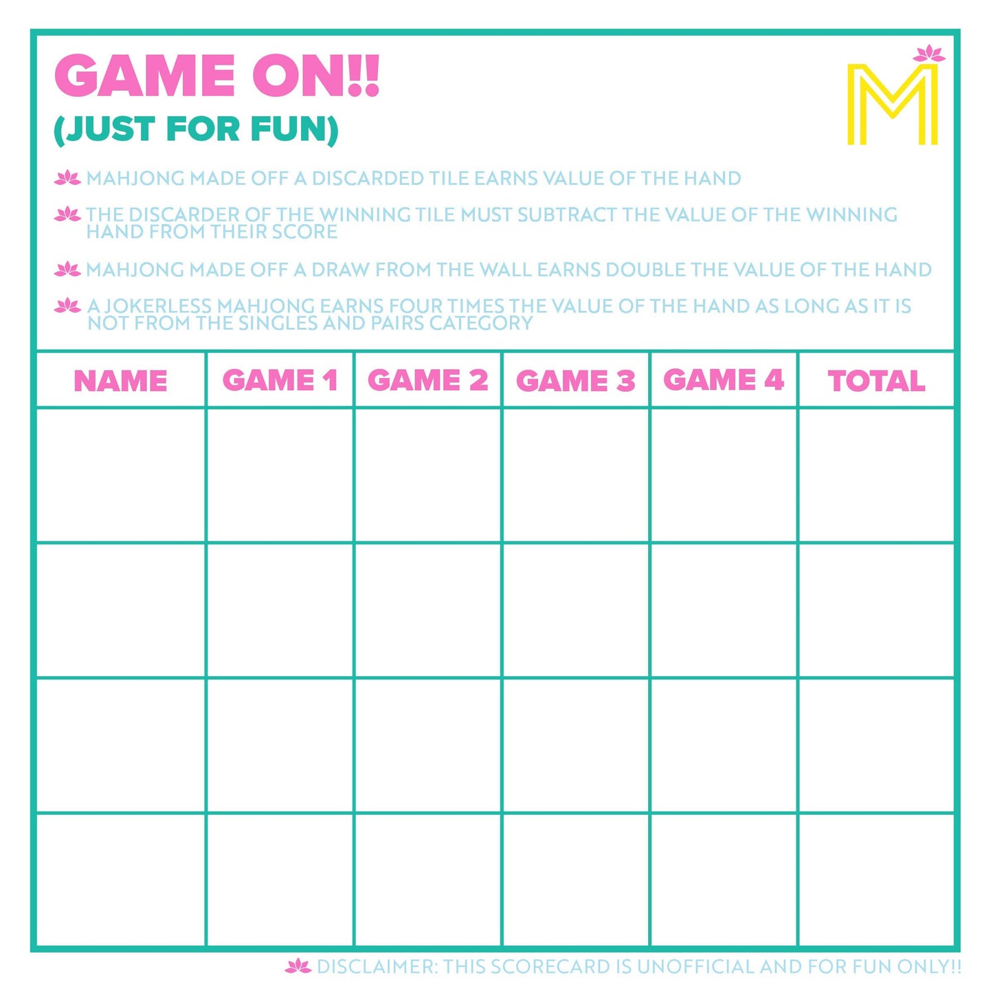 MAHJONG SCORECARD NOTEPAD WITH RULES - Bella Boutique