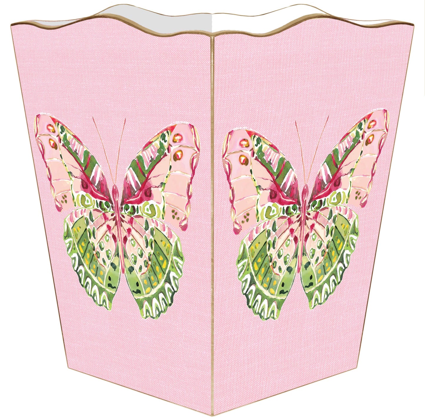 WB7780-Pink Linen Butterfly Wastebasket
