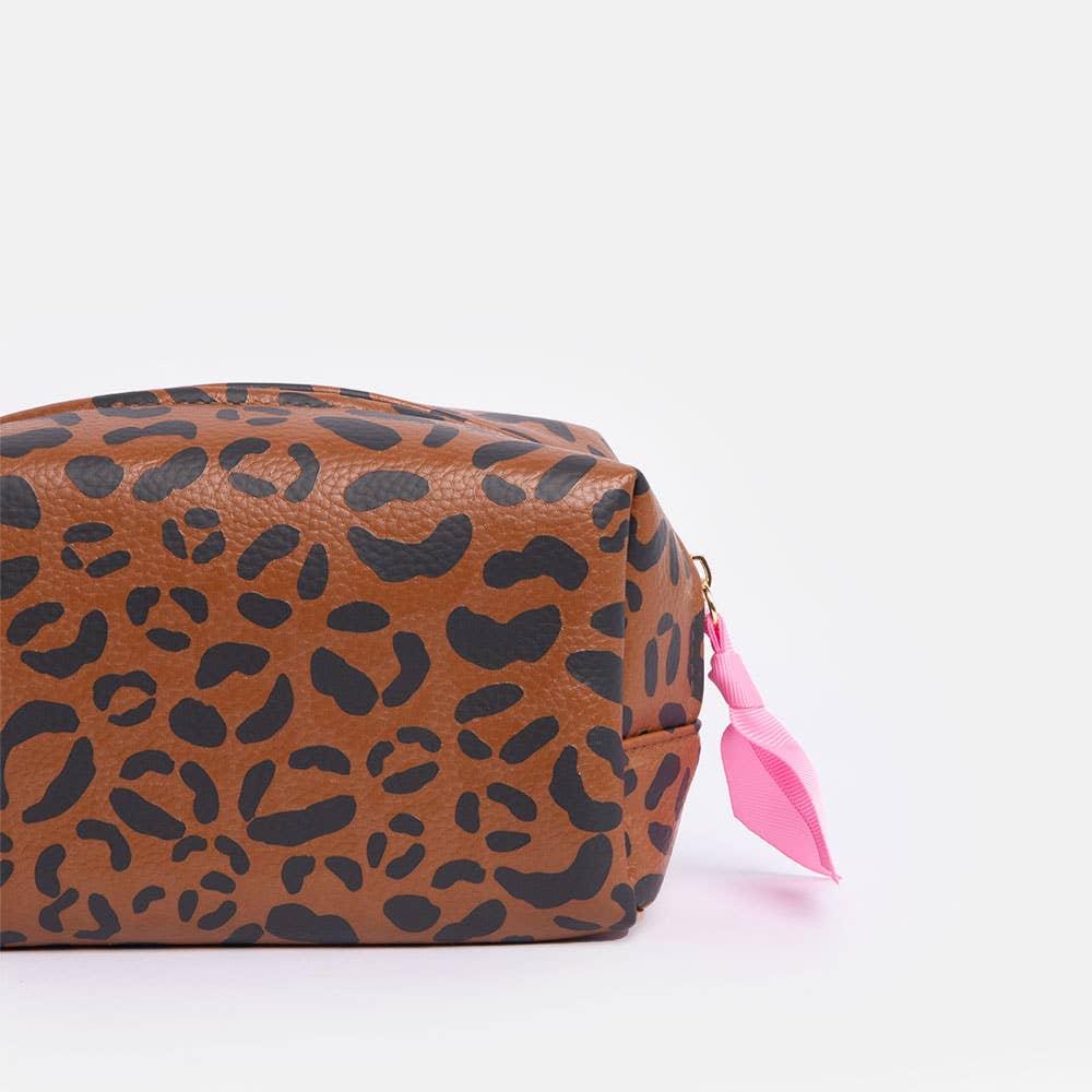 Tan Leopard Cube Cosmetic Bag - Bella Boutique