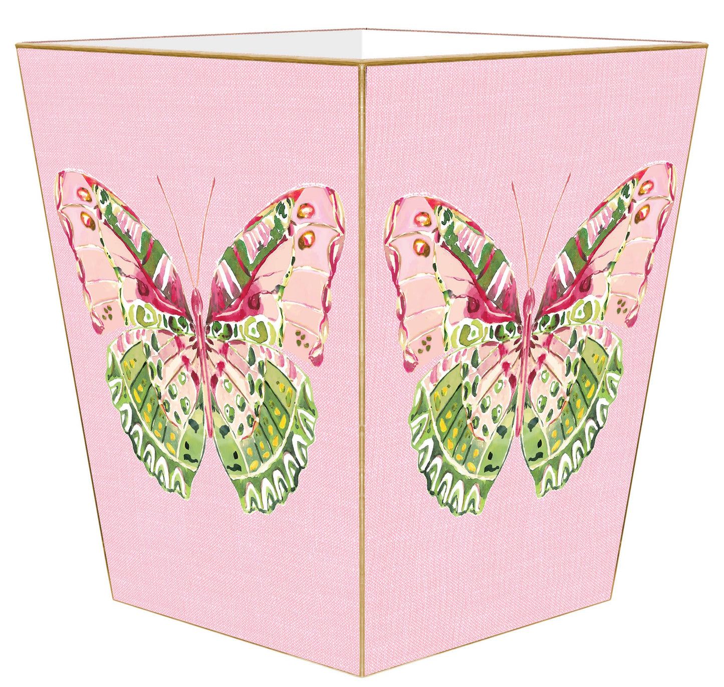 WB7780-Pink Linen Butterfly Wastebasket