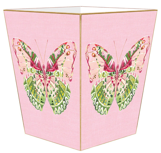 WB7780-Pink Linen Butterfly Wastebasket - Bella Boutique