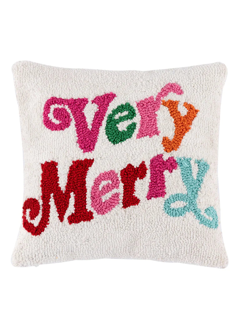 SHIRALEAH "VERY MERRY" PILLOW, IVORY