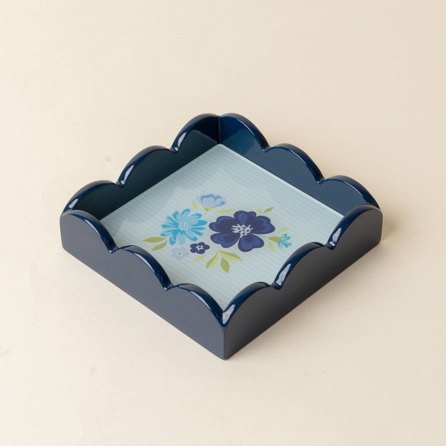 Scallop Trinket Tray-Dainty Floral Navy