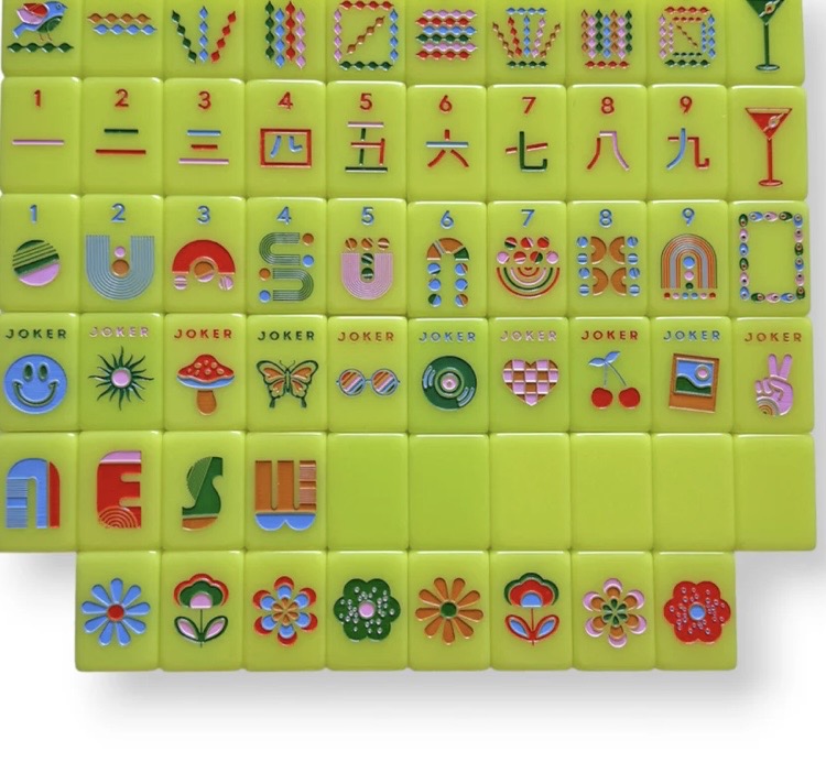 Mod Chartreuse Peace Love Mahjong Tiles and Pouch - Bella Boutique