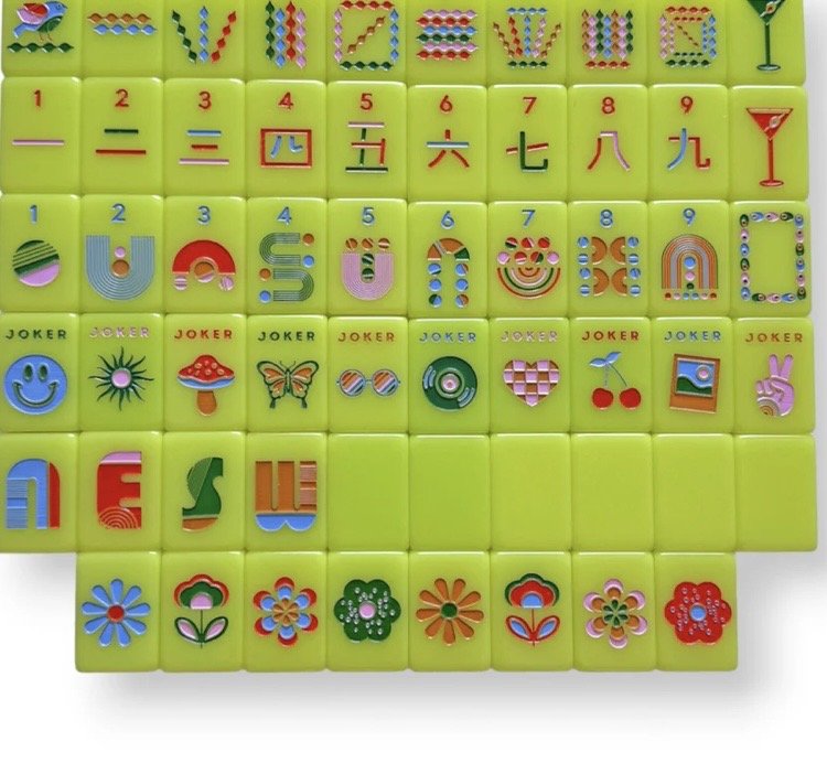 Mod Chartreuse Peace Love Mahjong Tiles and Pouch - Bella Boutique