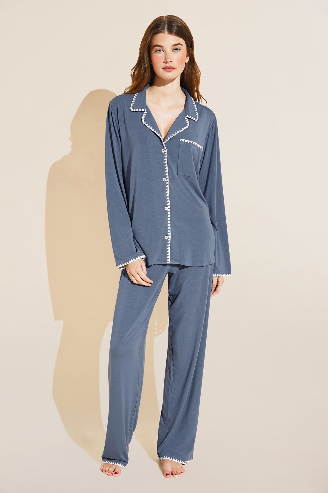 Eberjey Frida Long Pant Set - Coastal Blue/Ivory