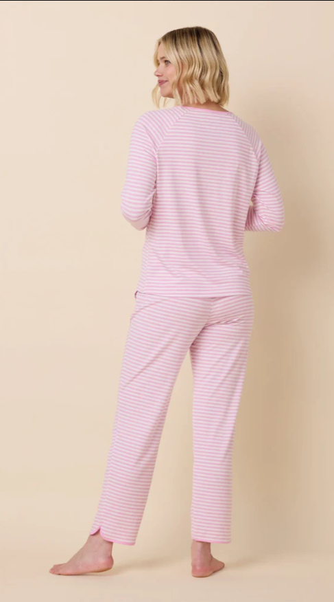 Essential Stripe Pima Knit Simple Set Pink - Bella Boutique