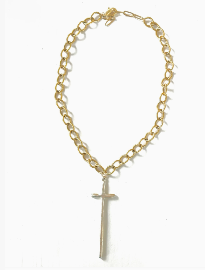 Gold Chain Silver Cross - Bella Boutique