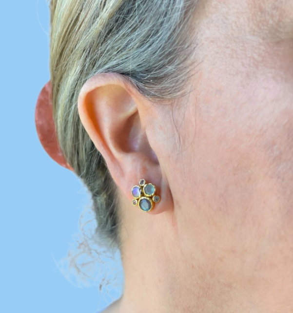 Multi semi-precious stone earrings with post - Bella Boutique