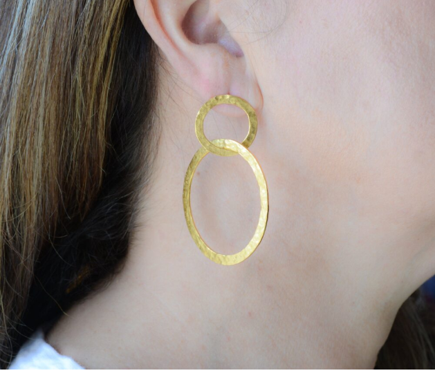 Gold plated hand hammered hoops - Bella Boutique