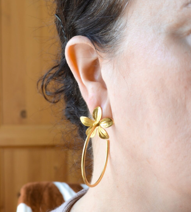 Gold Plated Flower Hoop Post Earrings - Bella Boutique