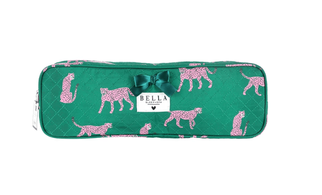 Quilted Hair Tool Bag - Green + Cheetahs - Bella Boutique