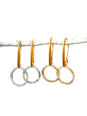 Gold cz round drops earring