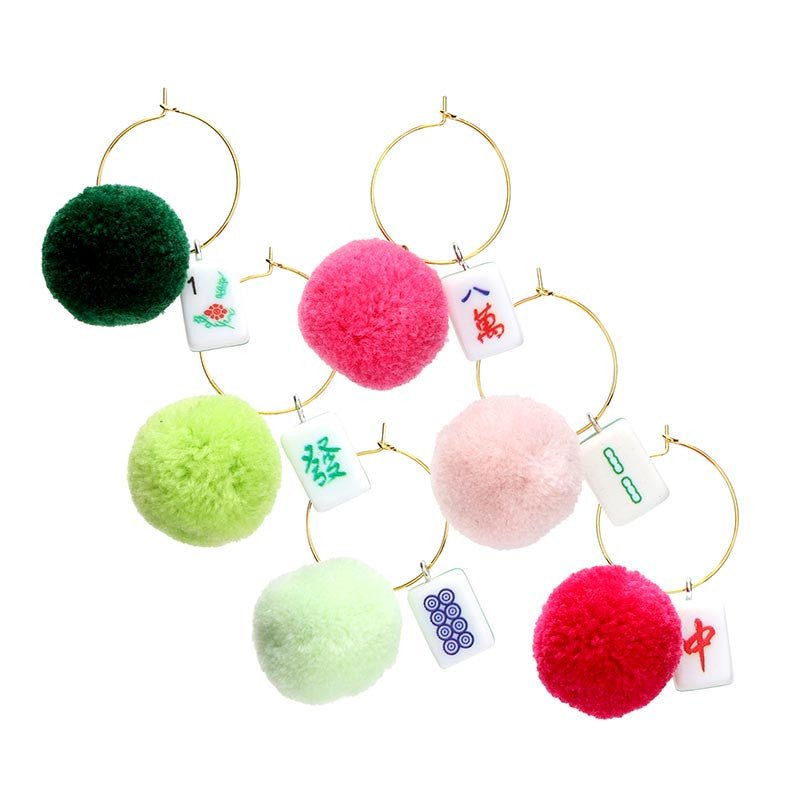 Mahjong Pom Pom Wine Charms - Bella Boutique