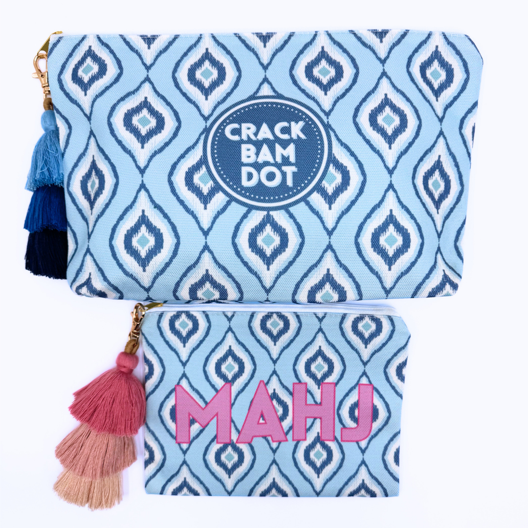 Mahjong Tile & Accessory Bag| Blue Navy Crack Bam Dot