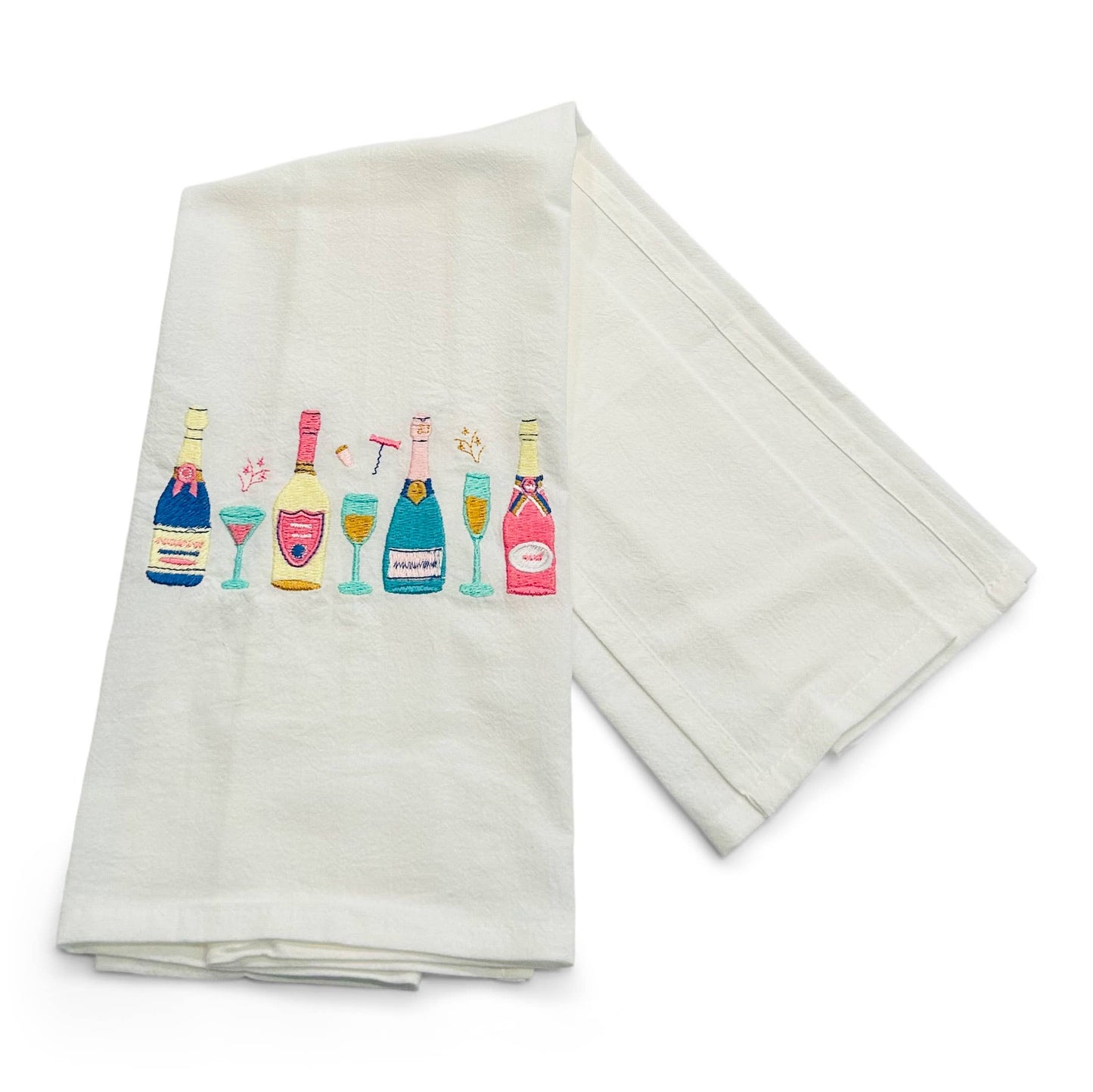 Towel - Row of Champagne Bottles on white - Bella Boutique