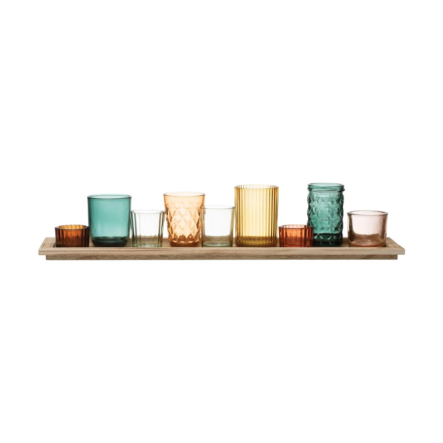 Embossed Glasses on Wood Tray