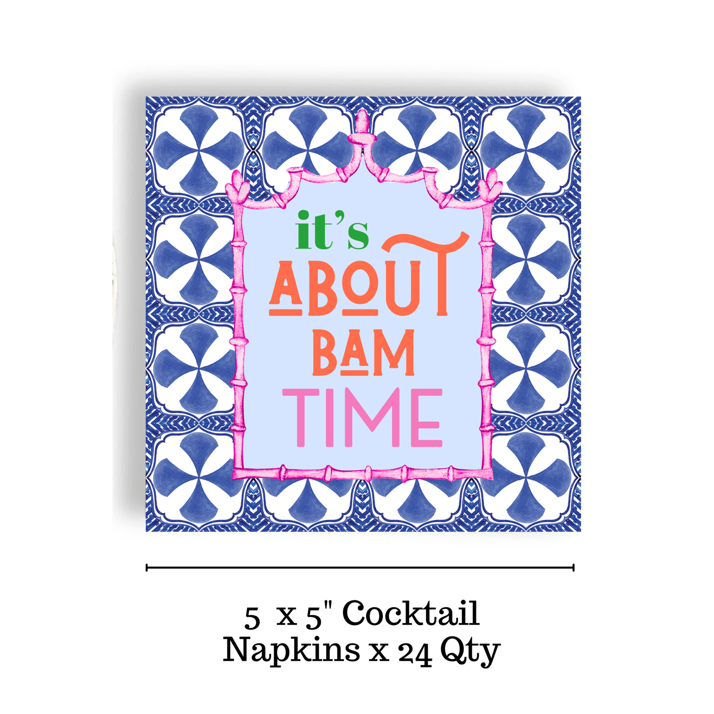 Mahjong "It's About Bam Time" Blue Tile 24ct Cocktail Napkin - Bella Boutique