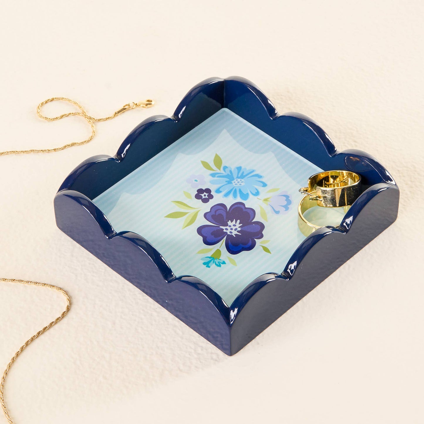 Scallop Trinket Tray-Dainty Floral Navy