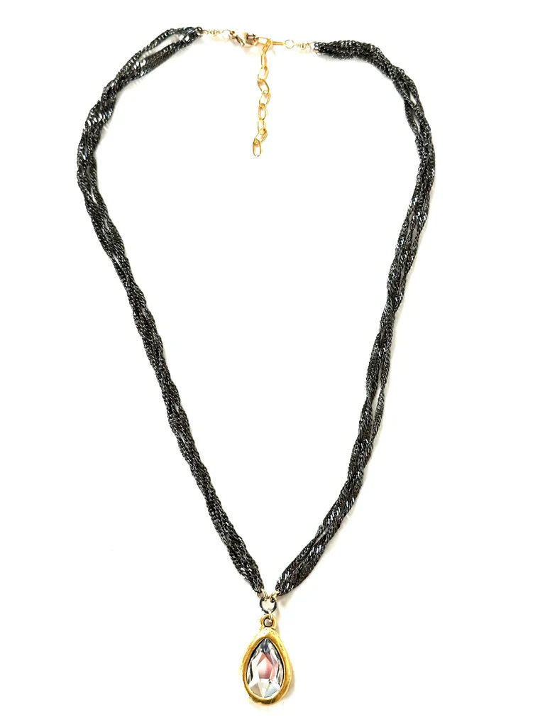 Gunmetal Chain/Pearl Crystal Drop - Bella Boutique
