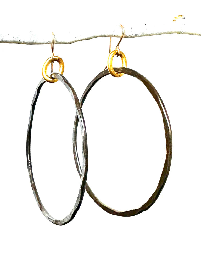 Gunmetal Hammered Hoops - Bella Boutique