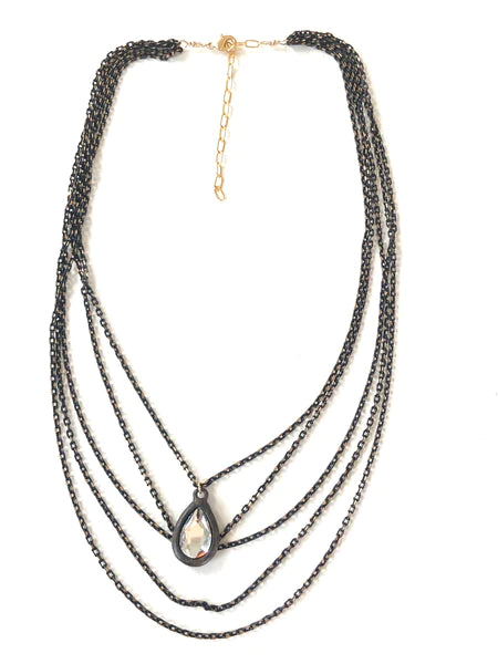 Multi black chain pear crystal drop