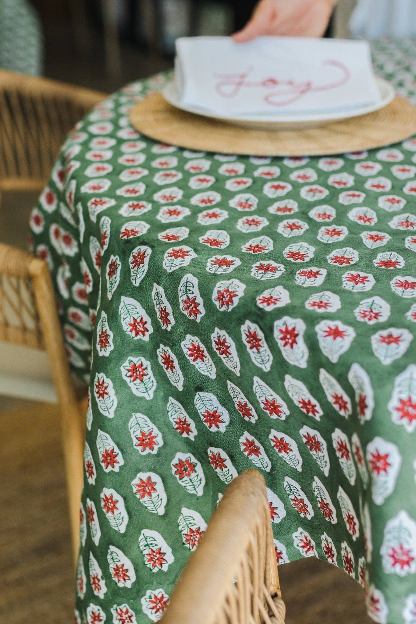 Table Throw - Christmas Lily - Sage & Red - Bella Boutique