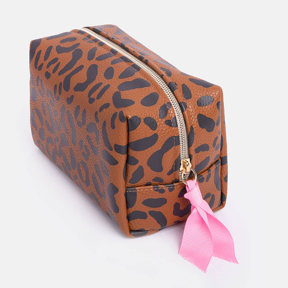 Tan Leopard Cube Cosmetic Bag - Bella Boutique