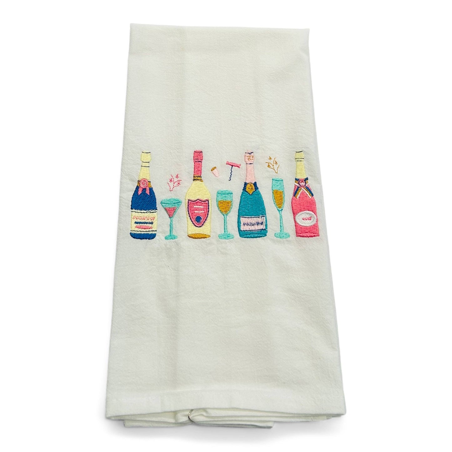Towel - Row of Champagne Bottles on white - Bella Boutique