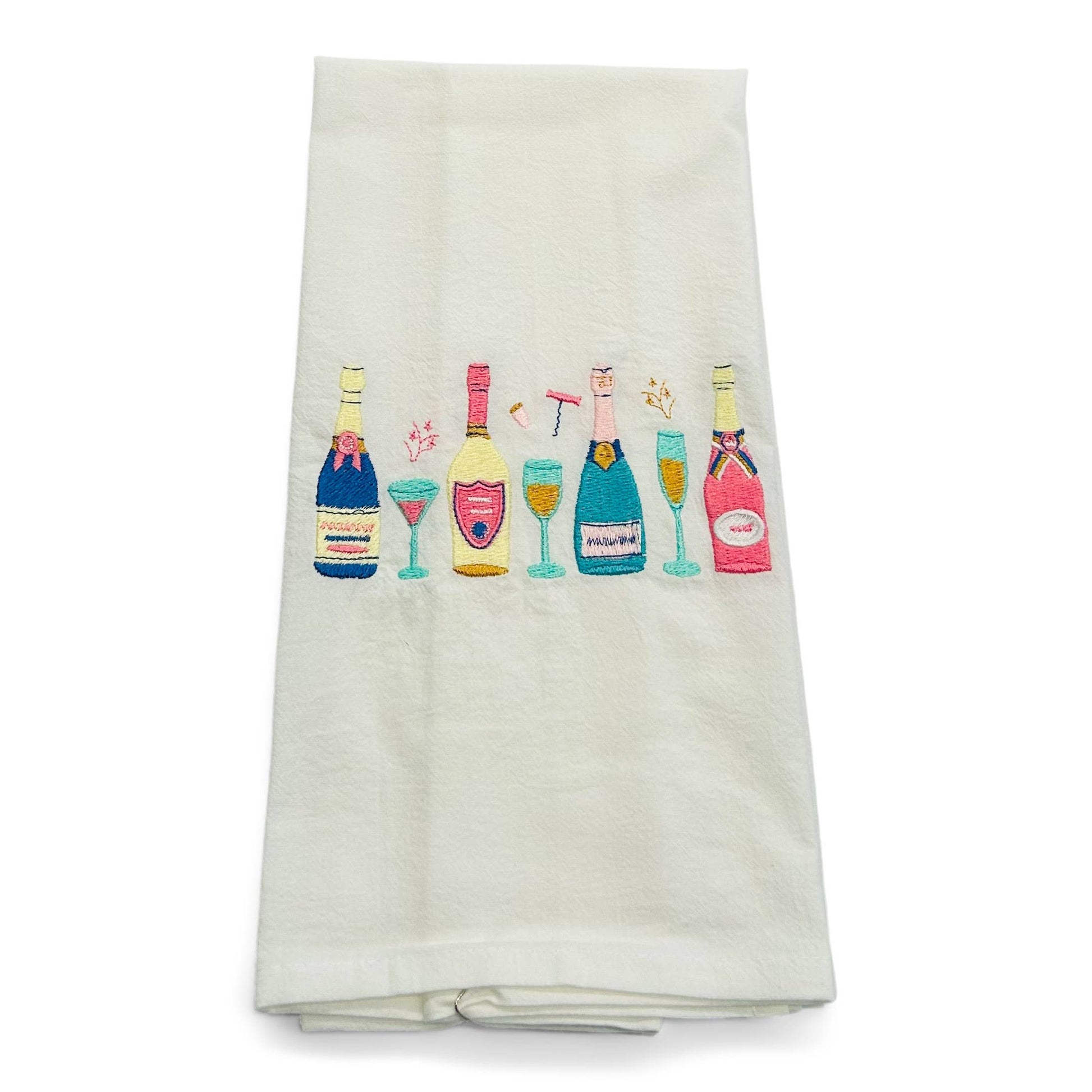 Towel - Row of Champagne Bottles on white - Bella Boutique