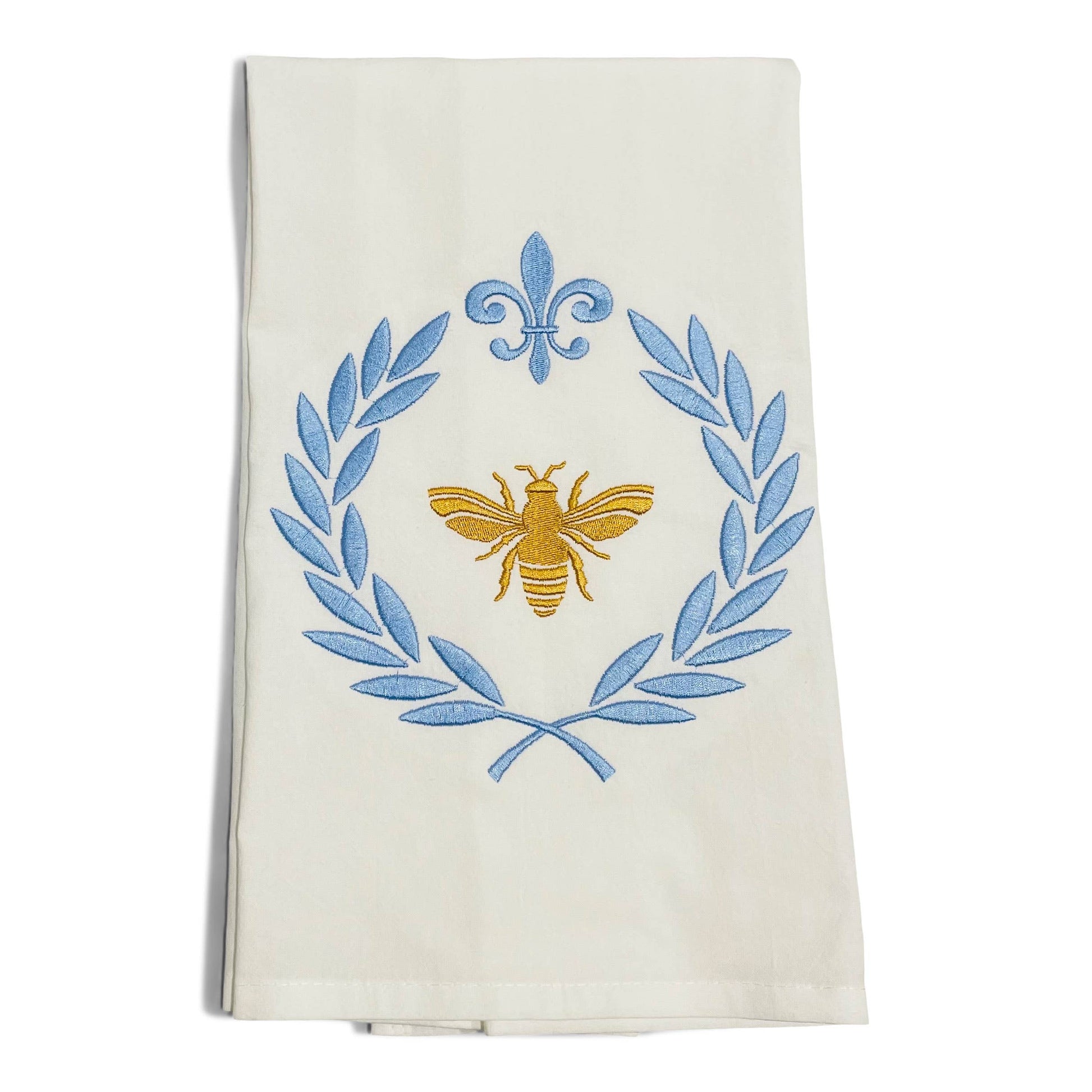 Towel - Bee on Laurel Wreath on white - Bella Boutique