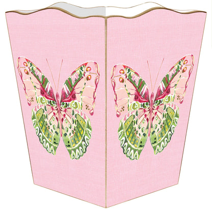 WB7780-Pink Linen Butterfly Wastebasket