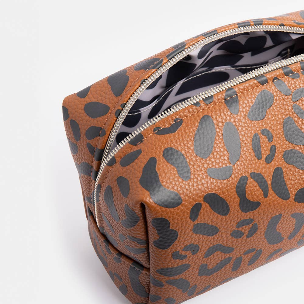 Tan Leopard Cube Cosmetic Bag - Bella Boutique