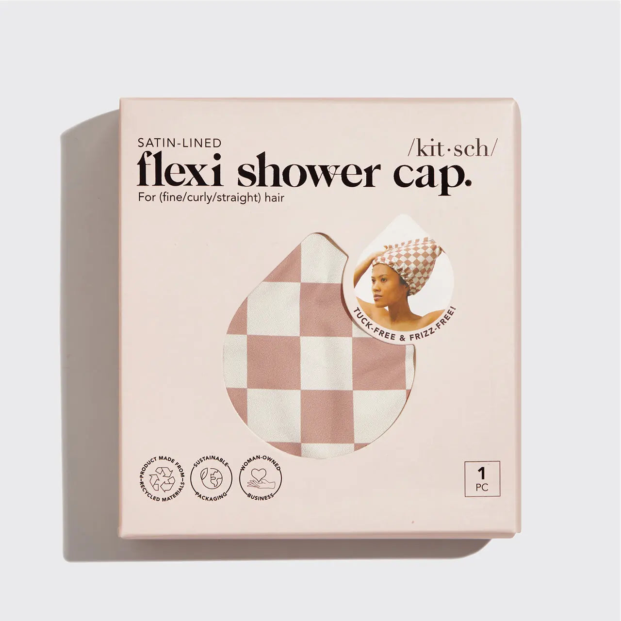 Satin Lined Shower Cap - Terracotta Checker