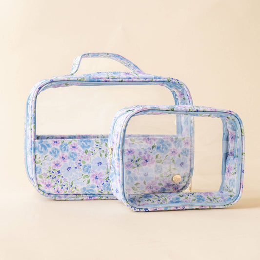Clearly Chic Cosmetic Bag Set-Secret Garden Blue - Bella Boutique