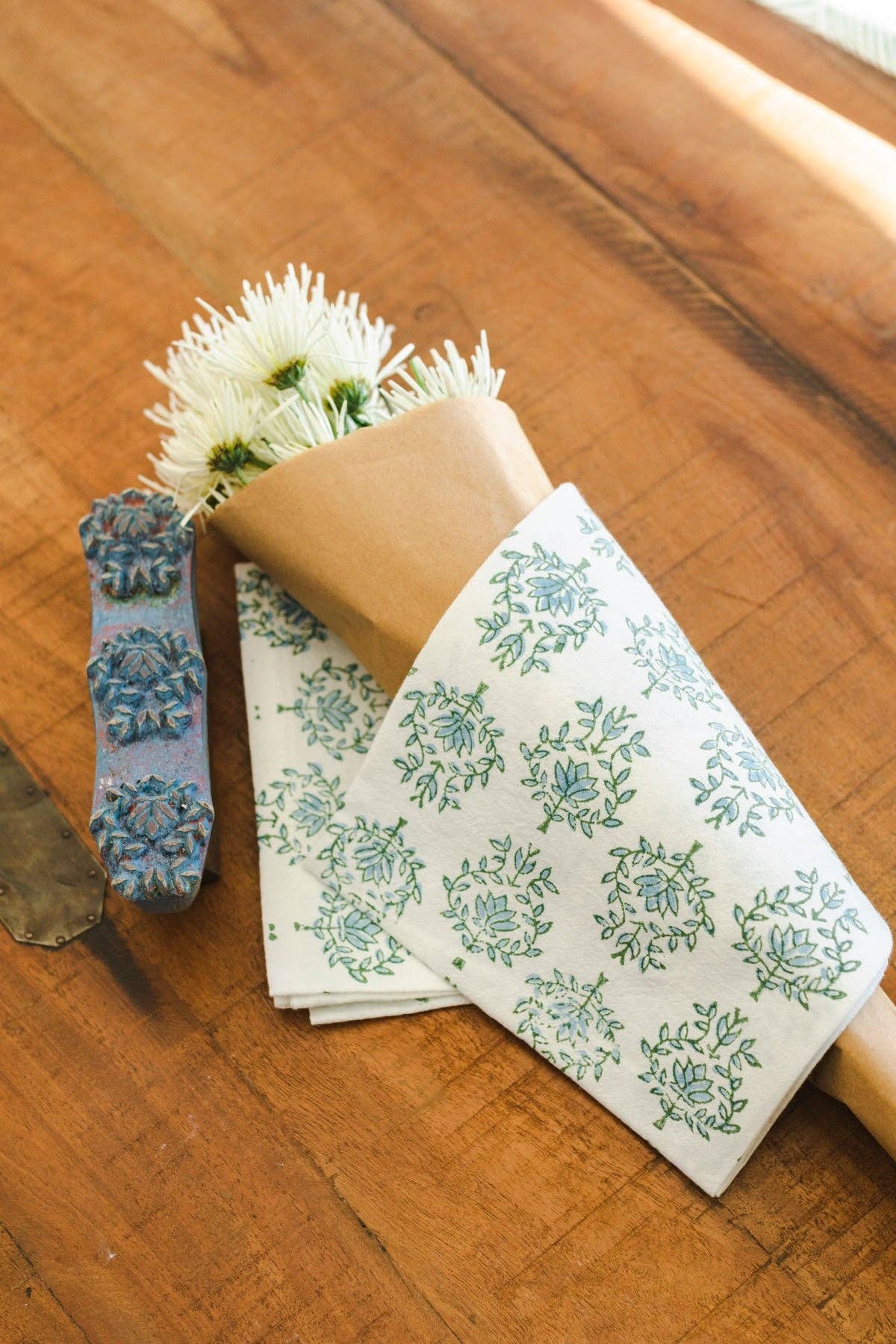 Tea Towel - Lotus, Sage & Uniform Blue - Bella Boutique