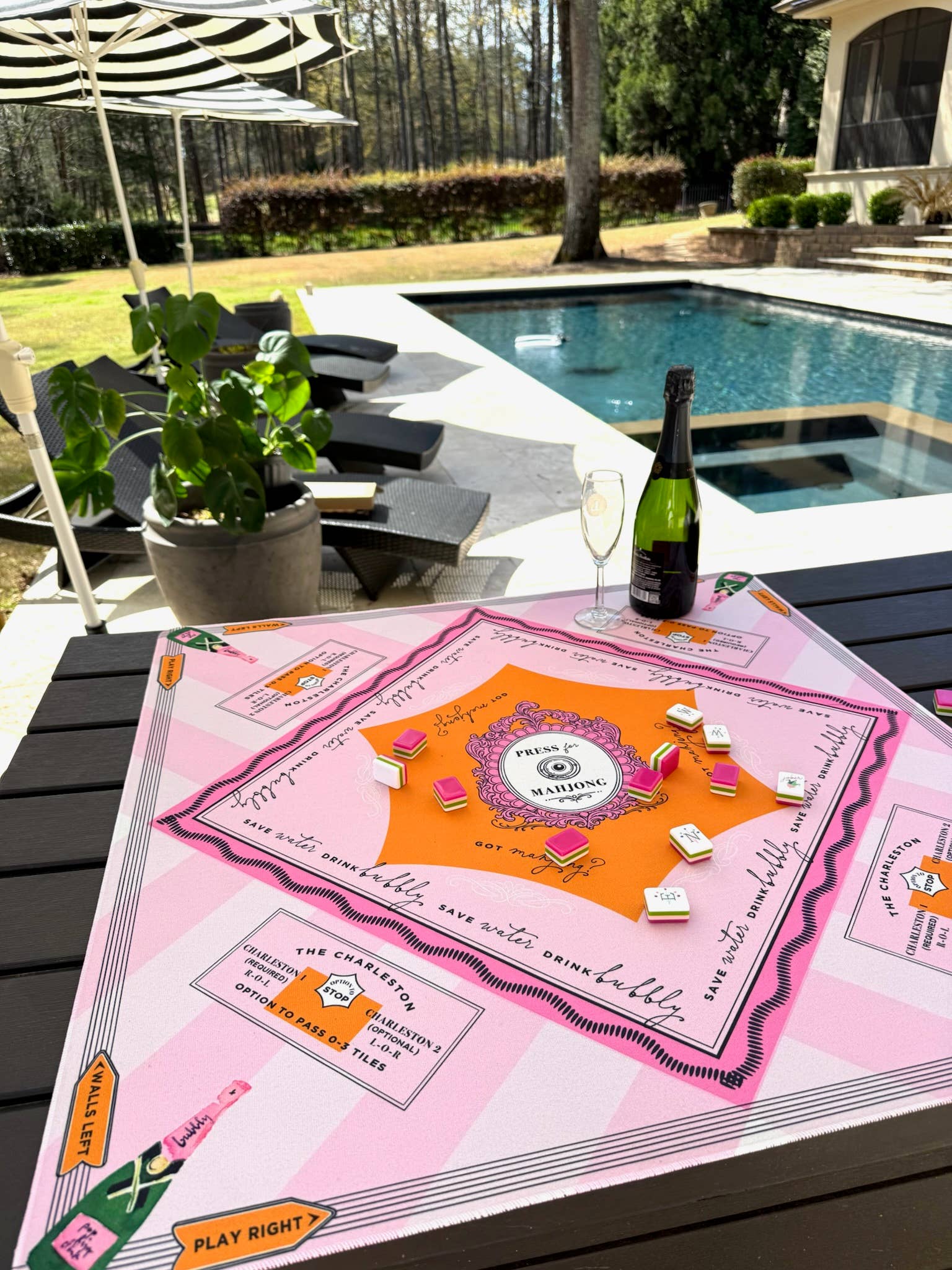 'Press for Mahjong' Mat | The Champagne & Mahj Collection - Bella Boutique