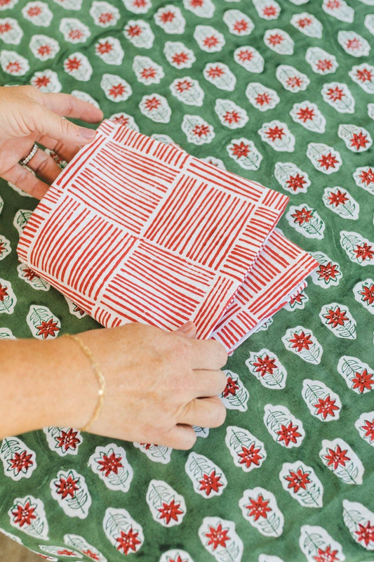 Table Throw - Christmas Lily - Sage & Red - Bella Boutique