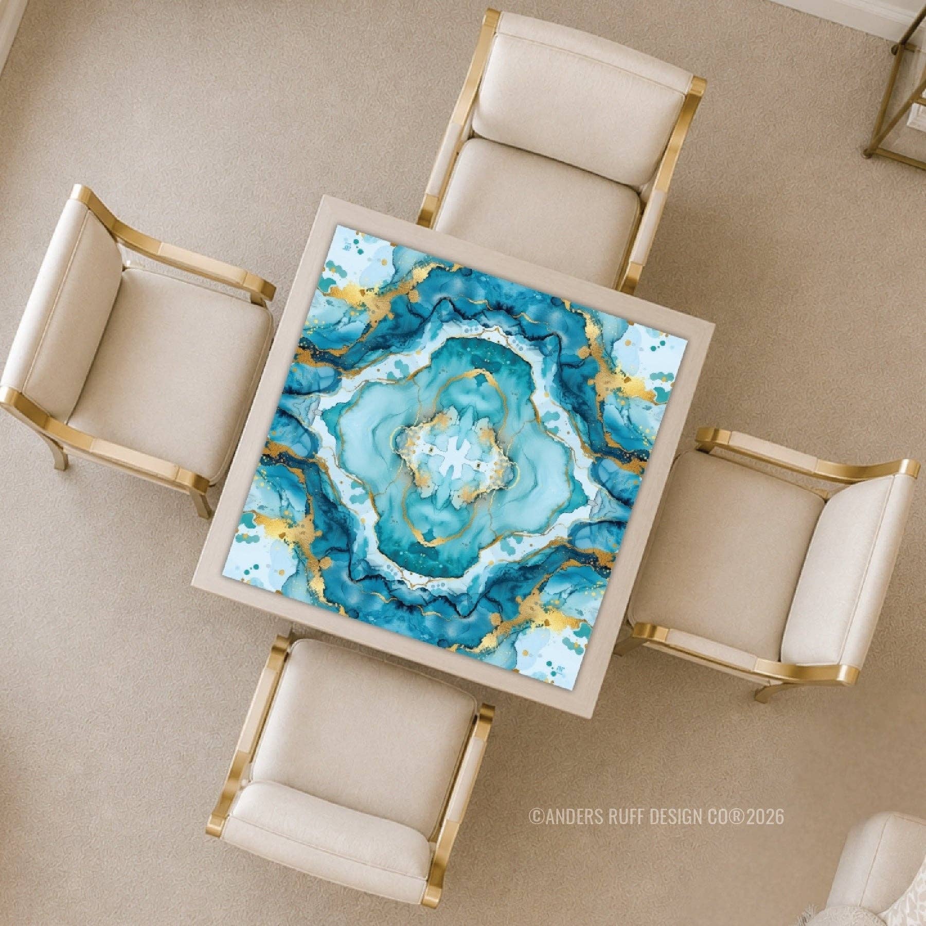 Coastal Aqua Marble Mahjong Mat - Bella Boutique