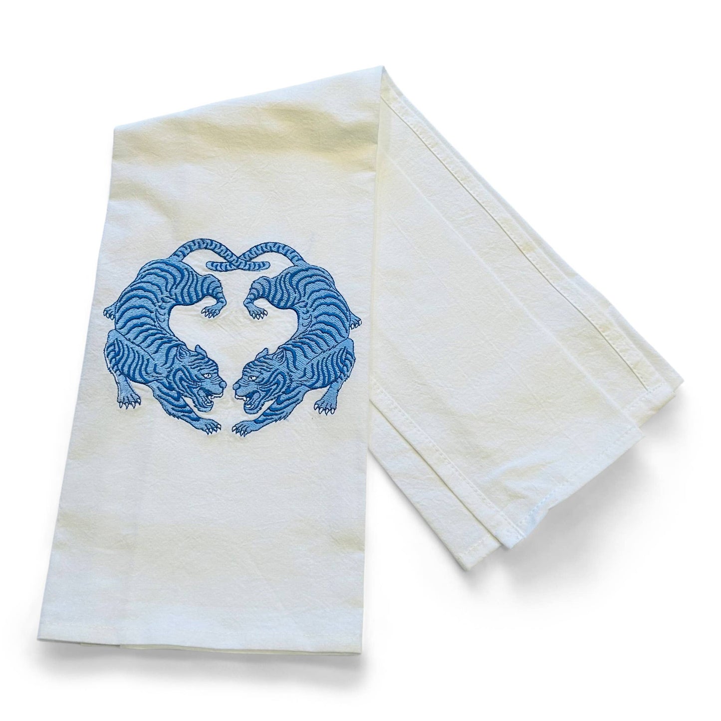 Towel - Twin Tigers Chinoiserie - Blue on white - Bella Boutique