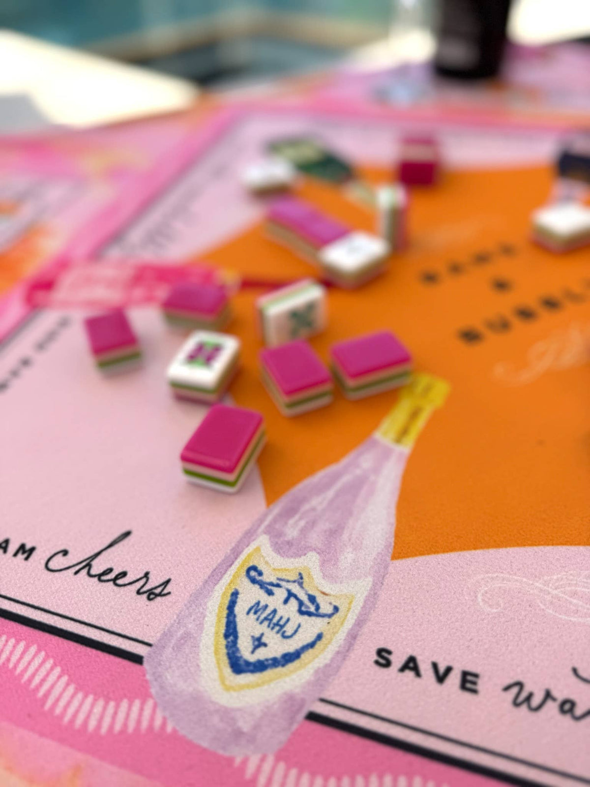 NEW NEOPRENE Bams & Bubbly Mahjong Mat | Champagne & Mahj - Bella Boutique