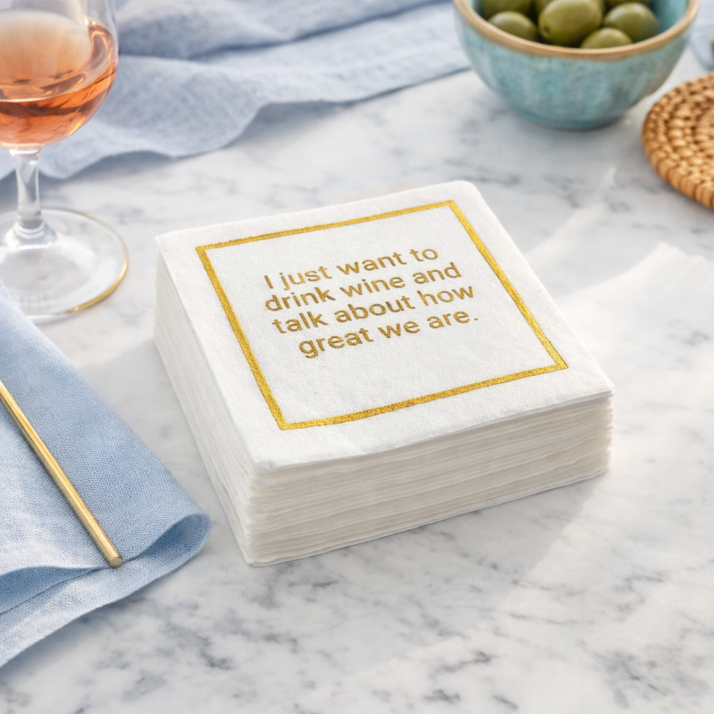 Linen-Feel Cocktail Napkins, Want to Drink Wine - Bella Boutique