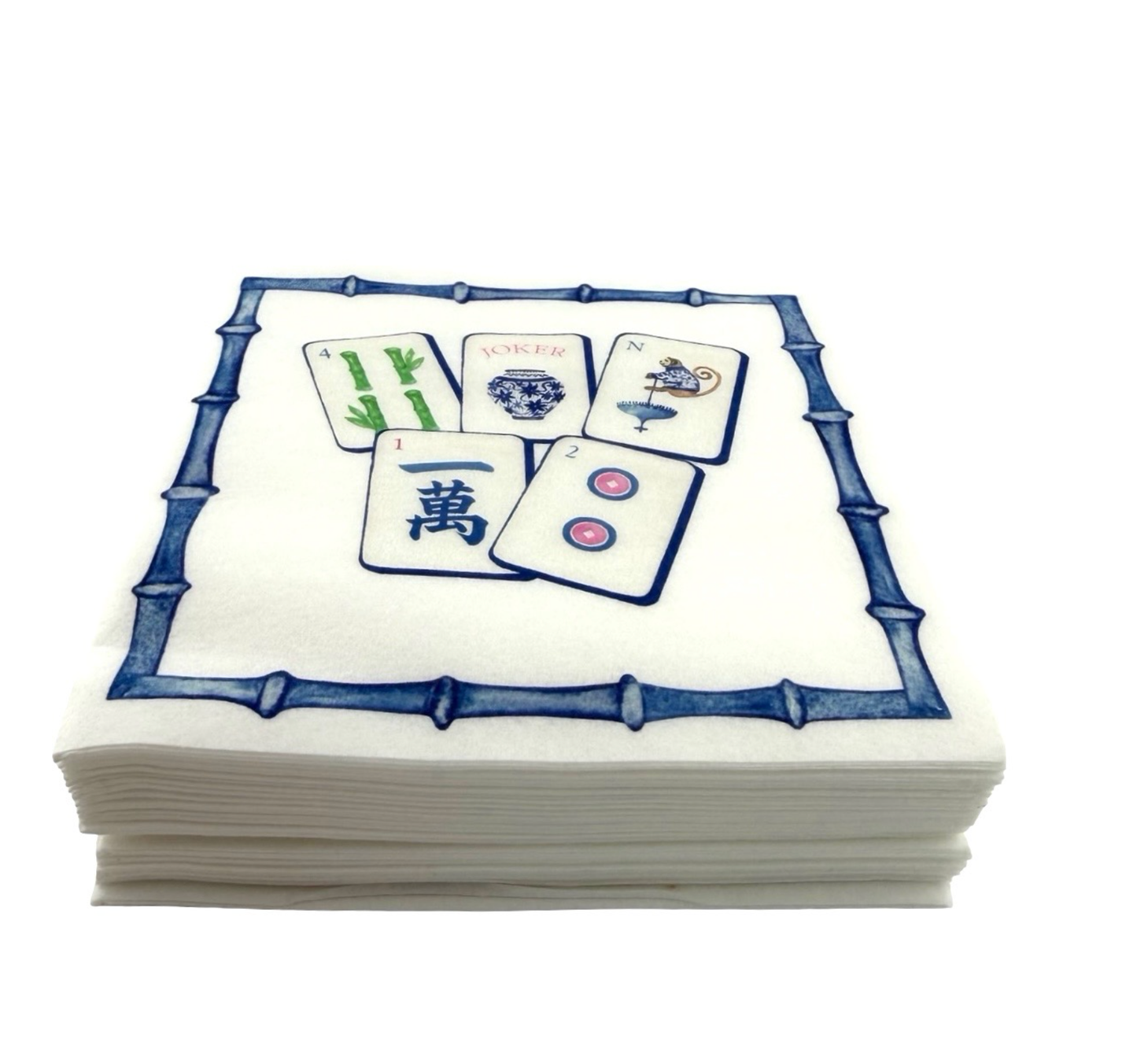 Linen-Feel Cocktail Napkins, Preppy Mahjong  - Bella Boutique