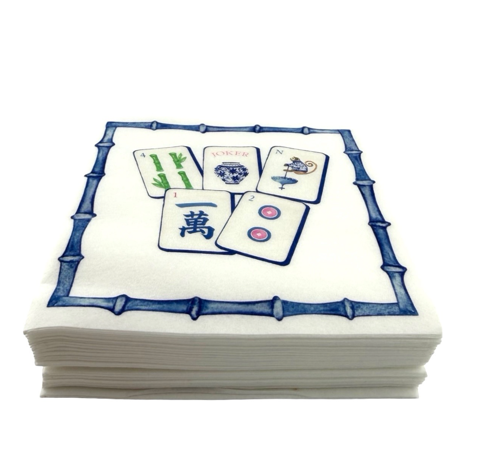Linen-Feel Cocktail Napkins, Preppy Mahjong  - Bella Boutique