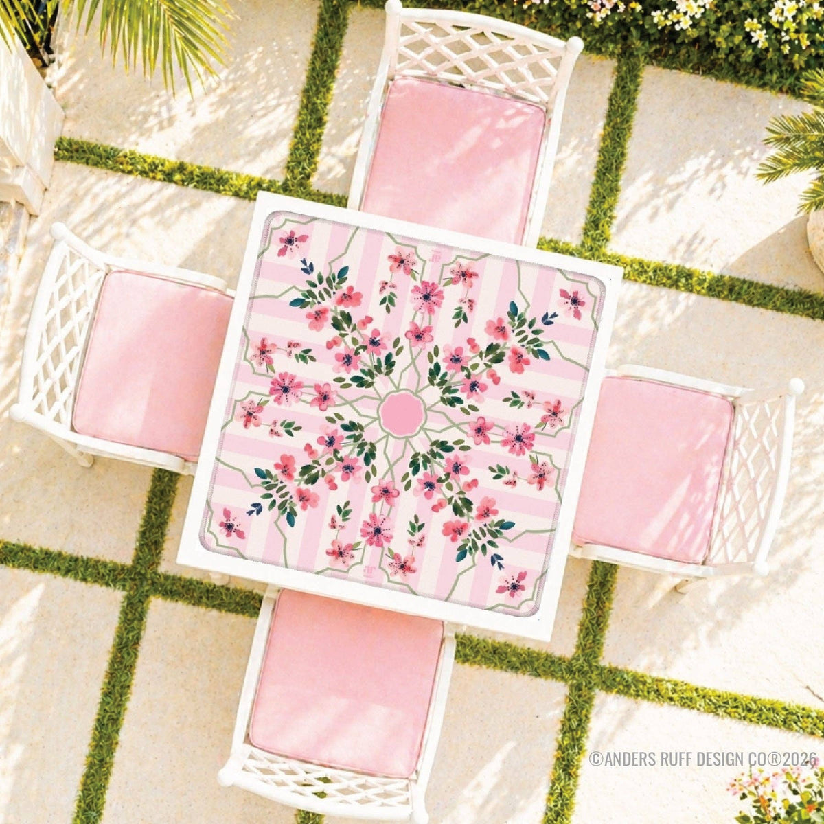 Floral Trellis Pink Mahjong Mat - Bella Boutique