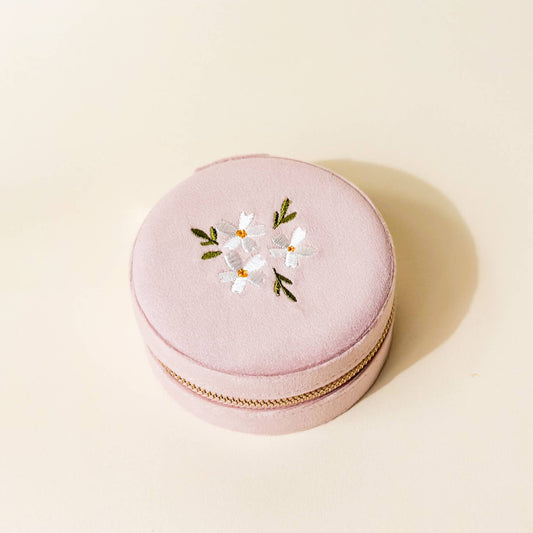 Round Velvet Jewelry Case-Floral Blush - Bella Boutique