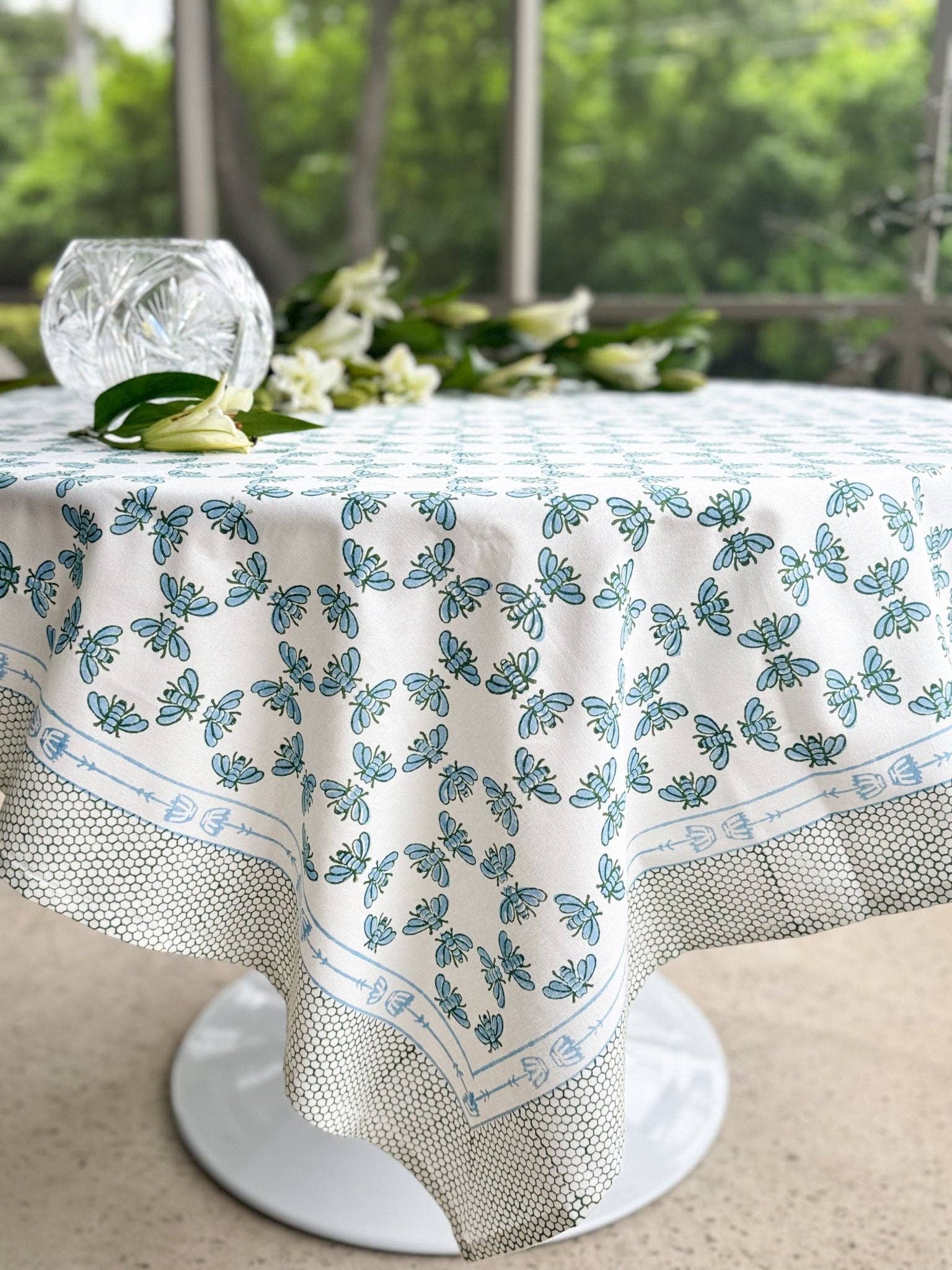 Table Throw - Honeybee - Uniform Blue & Sage - Bella Boutique