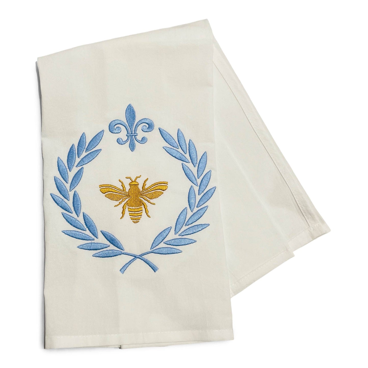 Towel - Bee on Laurel Wreath on white - Bella Boutique